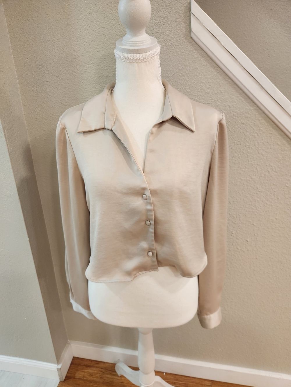 Zara Cream Satin Button-Down Shirt